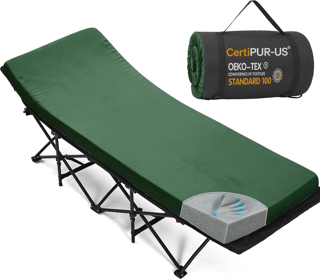 CYMULA Camping Cot Mattress 2in Memory Foam Sleeping Pad,Soft Warm Non-Slip Camping Mattress Topper with Retaining for Adults,Portable Roll up Pad for Travel(75 x30)only Mattress (Dark Green)