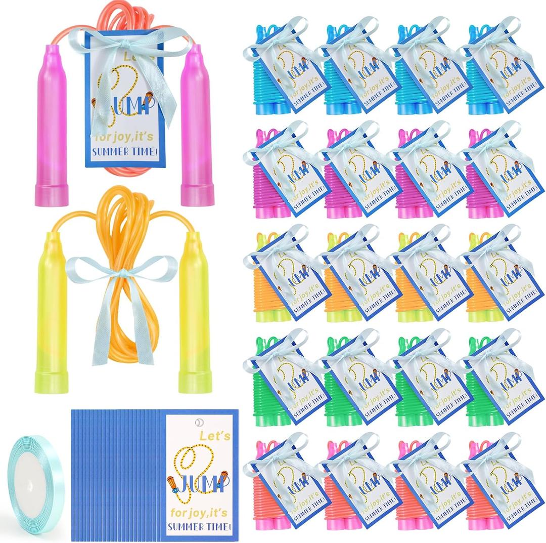 24 Sets End of Year Gift Jump Ropes Bulk 7.55 Ft Adjustable Colorful Plastic Jump Ropes Adjustable Skipping Rope for Prizes Summer End Of Year Graduation Party Favor Reward Outdoor Sport