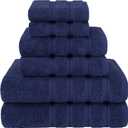 American Soft Linen Luxury 6 Piece Towel Set, 2 Bath Towels 2 Hand Towel 2 Washcloths, 600 GSM 100% Cotton Turkish Towels for Bathroom, Navy Blue Towel Sets, 6 Pc Towel Set
