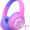 iClever Kids Headphones with Cord, 85dBA Safe Volume Wired Headphones for Kids, Stereo Sound Foldable Adjustable, 3.5mm Jack, Over Ear Child Headphone for School/Boys/Girls/iPad/Tablet/Travel (Glitter Pink)