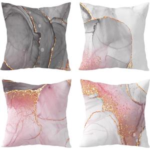 HVEST Pink Marble Pillow Covers 18x18 Set of 4, Gold Grey and White Abstract Marble Textured Throw Pillow Covers Modern Minimalist Decorative Pillows for Home Bed Couch Sofa Decor Pillowcase