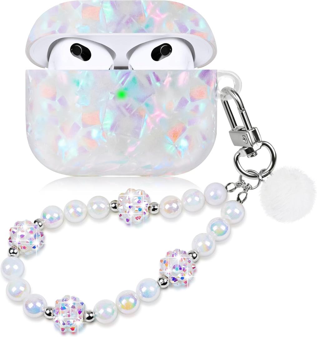 Cute Case for Airpod 3 with Pearl Lanyard Girly Cover Compatible with AirPods 3rd Generation (2021) Shell for Women
