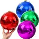 Zubebe 4 Pcs Extra Large Christmas Ball Ornaments 8'' (200 Mm) Giant Oversized Commercial Grade Plastic Balls Xmas Hanging for Outdoor Indoor Holiday Decor(Shiny Red Purple Green Blue)