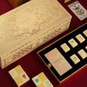 144-Tile Chinese Mahjong Set for Adults, Gold PMMA Tiles 2.05 x 1.48 in, one size