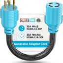 CircleCord NEMA L5-30P to L14-30R Adapter Cord, 4 to 3 Prong Generator Transfer Switch Adapter, 30 Amp Generator Twist Lock 3 to 4 Prong House Inlet Box, STW 10 AWG Blue