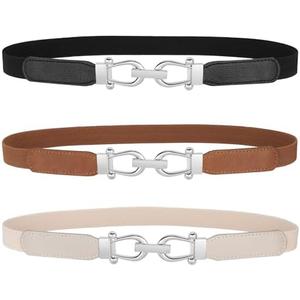 JASGOOD Women Skinny Elastic Belt for Dresses,Thin Retro Stretch Waist Belt with Golden Buckle