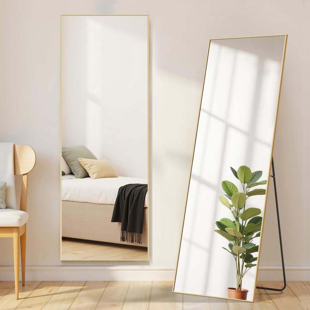 Mirror Full Length, Upgraded 16"x59" Body Wall Mirrors with Shatter-Proof Glass, Floor Standing, Hanging or Leaning, Tall Mirror with Stand Aluminum Alloy Frame for Bedroom Cloakroom