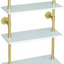 5 Shelf Modern Gold Bookshelf, Wall Mount White Bookcase, Ladder Shelf with Metal Frame, Display Shelf Shelves for Living Room/Home/Office