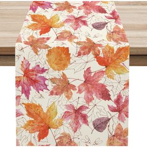 Softalker Fall Table Runner 13 x 120 Inch, Printed Thanksgiving Maple Leaf Linen Runners, Seasonal Autumn Holiday Table Decorations for Kitchen, Dining, Party Decor