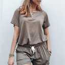 WIHOLL Two Piece Outfits for Women Lounge Sets Button Down Top and Shorts Set Sweatsuits with Pockets, XXL
