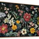 tigeridge Botanical Framed Wall Art - Colorful Flowers Bouquet Canvas Pictures Wall Decor Wildflowers Plants Painting Artwork Blooming Floral Prints for Living Room Decor 58 x 29in, Natural Wood Frame