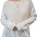 RoseSeek Women's Sheer Crochet Sweaters See Through Long Sleeve Knit Loose Pullover Tops (S)