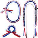 4pcs 2026 Graduation Accessory Set, Class of 2026 Grad Ribbon Lei Necklace & Honor Cord & Braided Wristband for High School College Grad Party Ceremony Photo Props Gift (Red, Blue, White)