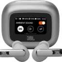JBL Live Beam 3 - True wireless noise-cancelling stick-closed earbuds, 48Hrs total playback, Wireless Charging, 6 Mics for perfect calls, Multi-point connection, IP55 waterproof and dustproof (Silver)