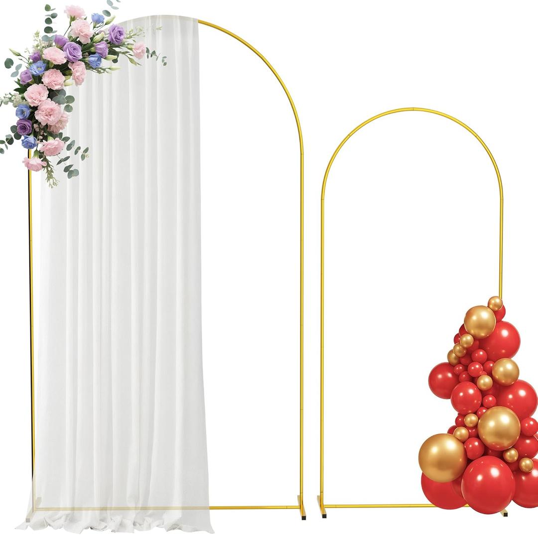 Gold Metal Wedding Arch Backdrop Stand Set of 2, 7.2FT & 6FT Arched Frame for Ceremony, Birthday Party, Baby Shower, Graduation, and Event Decor