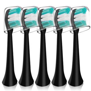 5 Pack Replacement Toothbrush Heads Compatible with AquaSonic Black Series Vibe Series Electric Toothbrush Curved Shape Design Planted with Nylon Bristle