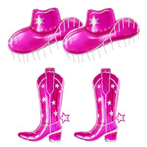 4 PCS Pink Cowgirl Boot+Hat Foil Balloon/Western Cow Party Decorations/Boots on the Ground Party Decorations/Last Rodeo Party/Country Party/Disco Girly Pink Western Cowgirl Party