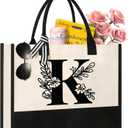 Tecanne Personalized Initial Canvas Tote Bag, Suitable for Birthday, Wedding, Beach, Holiday, Gifts for Women, Mom, Teachers, Nurses, Best Friends, Bridesmaids (K)