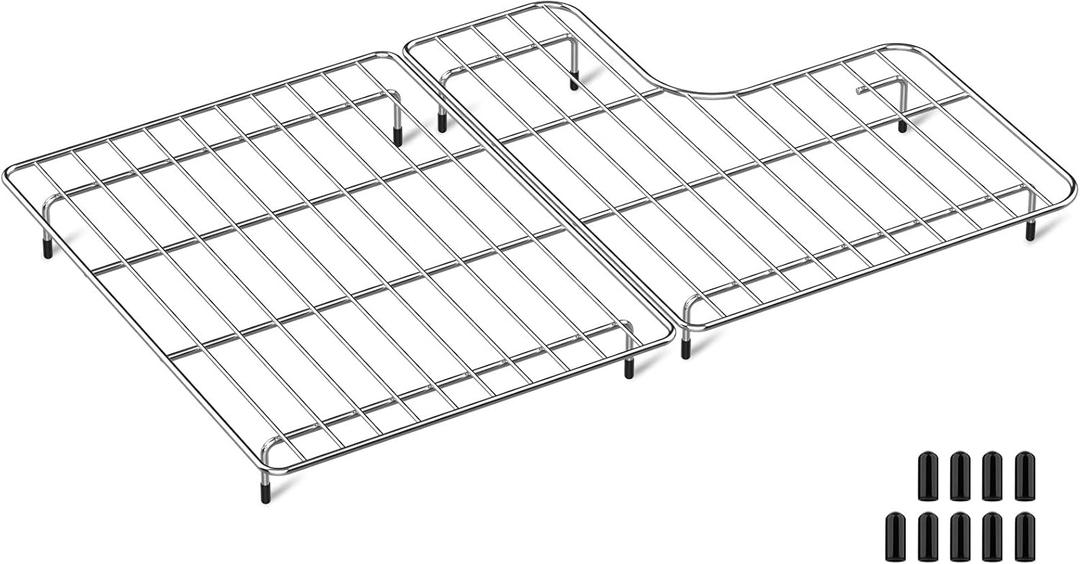 Dreyoo Racks Compatible with Kohler Whitehaven K-6486 and K-6487 Sink, 304 Stainless Steel Protectors for Kitchen With 9 Additional Rubber Feet, 14.68 x 23 x 1.61 in (Classic Style)