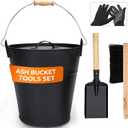 3.5 Gallon Ash Bucket with Lid and Shovel, Metal Fireplace Ash Bucket with Broom, Complete Fireplace Tools Set for Wood Stove and Fireplace