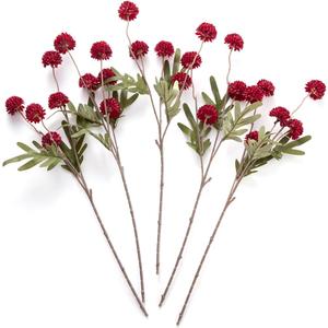 Laelfe Artificial Kiku Flower Wind Red- 5 Pcs Fake Pompon Mums Silk Small Chrysanthemum Faux Ball Fall Flower Stem Decor for Wedding Filler DIY Bouquet Centerpieces Arrangements Shower (Dark Red)