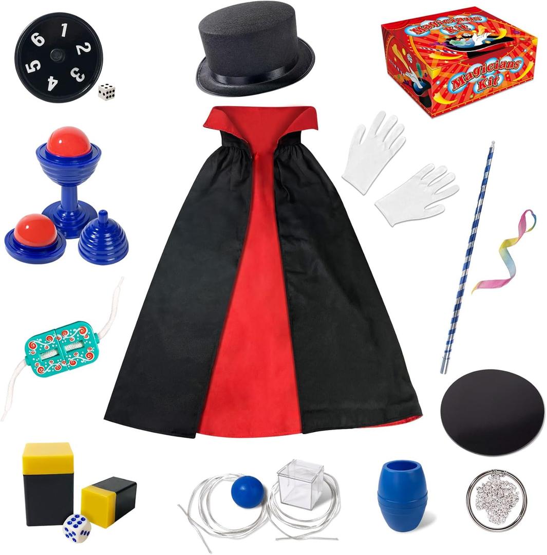 Heyzeibo Magic Kit for Kids  Magic Tricks Games Toy for Girls & Boys, Magician Pretend Play Dress Up Set with Magic Props & More Magic Tricks, Instruction Manual, for Beginners Toddlers