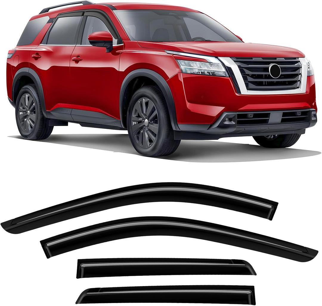 Tape-On Rain Guards Compatible with Nissan Pathfinder 2021-2024 Black Extra Durable Shatterproof Side Window Deflectors, Vent Window Visors, Wind Deflectors - 4 PCS