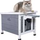 GEGURI Outdoor Cat House, Weatherproof Shelter for Ferrel Cats, Dogs, Rabbits Hutch with Elevated Floor, Asphalt Roof