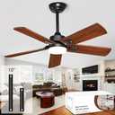 42" Lighted Ceiling Fan, Solid Wood Ceiling Fan, with Remote Control and DC Motor, 5 Blades, Suitable for Living Rooms, Bedrooms, Farmhouses, Hallways, Indoor and Outdoor Ceiling Fans - Black + Walnut