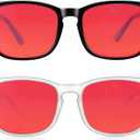 Vbewo 2 Packs Professional Sleep Glasses with 99.9% Blue Light Blocking Dual AR Coatings Red Lens, Computer Gaming Glasses for Men Women, Anti Fatigue & Eye Strain ((01)-black+transparent)