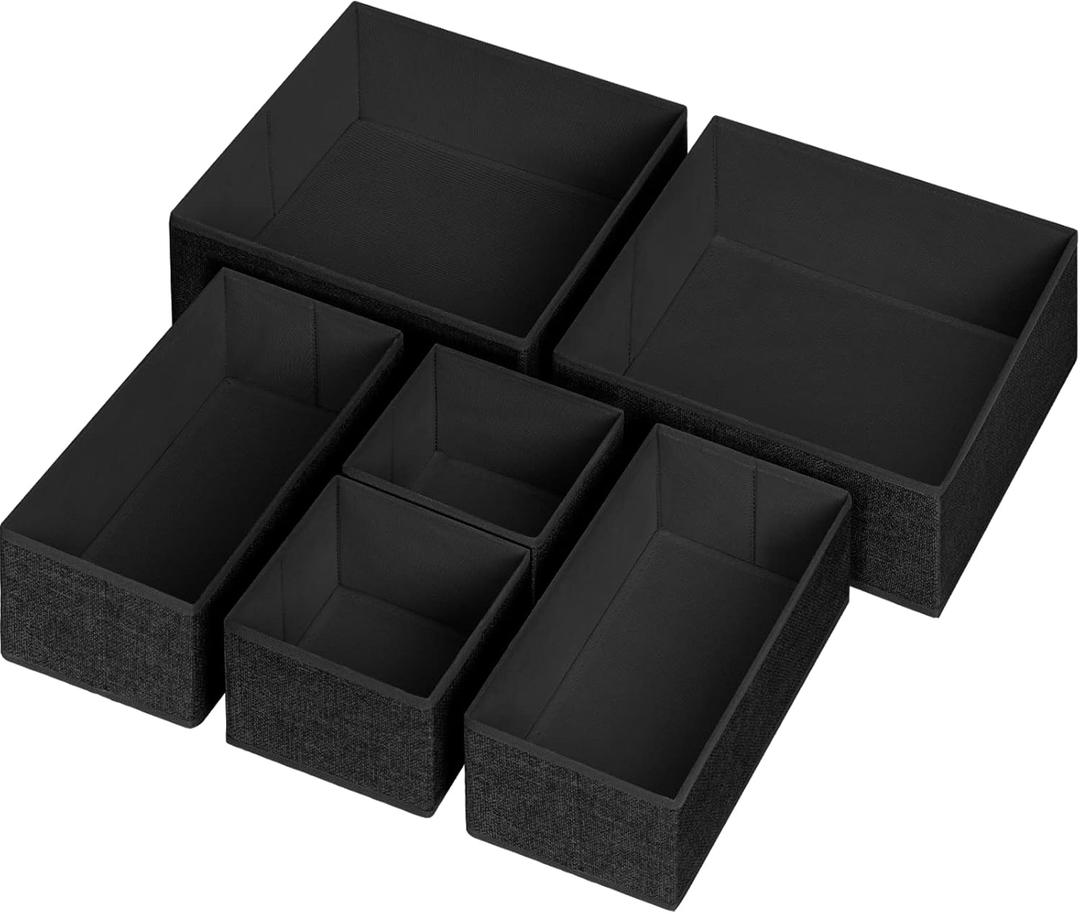 Criusia 6 Pack Clothes Drawer Organizer Dividers, Fabric Foldable Closet Dresser Drawer Organizer for Clothing, Bra Sock Underwear Drawer Organizer for Nursery Bedroom Organization (6 Bins, Black)
