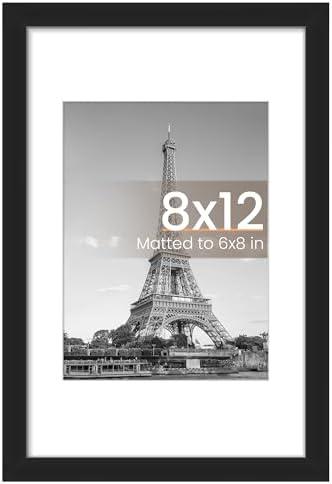 upsimples 8x12 Picture Frame, Display Pictures 6x8 with Mat or 8x12 Without, Wall Hanging Photo Frames, Black, 1 Pack