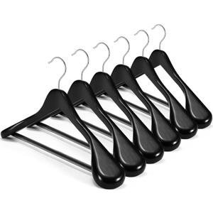HOUSE DAY High-Grade Suit Hangers, Wide Shoulder Wooden Hangers with Non-Slip Pants Bar, Smooth Finish 360 Swivel Hook Solid Wood Coat Hangers for Dress, Jacket, Heavy Clothes Hanger 6 Pack (Black)