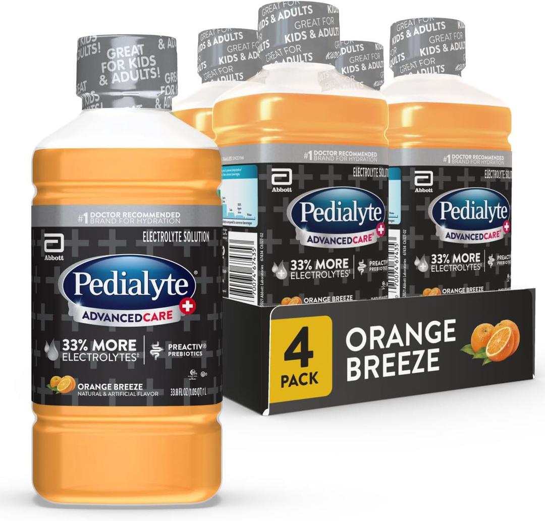 Pedialyte AdvancedCare Plus Electrolyte Drink, Orange Breeze, 1 Liter, 4pk (EXP 06/01/28)