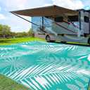 Outdoor Rug Waterproof for Patios Clearance, 10'x14' Quick Drying Outdoor Plastic Straw Rug Camping Carpet, Outside Floor Mats Large Area Rugs for RV,Patio,Deck,Porch, Beach, Balcony,Teal&White