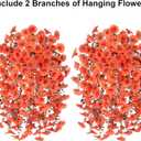 Ivydale 2 PCS Artificial Fall Hanging Flowers Fake Plants Outdoor,Silk Morning Glory Faux Flowers with Eucalyptus Leaves,UV Resistant Realistic Mums Plants for Home Garden Decor (Orange)