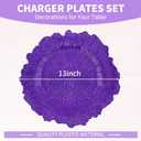 24 Pcs Purple Charger Plates Bulk 13 Inch Plastic Charger Plates for Dinner Plate, Purple Chargers for Table Setting, Reef Design Plate Floral Decorative Round Chargers for Wedding Party Event