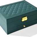 GUOER Jewelry Box for Women Girl Wife - Large PU Leather Jewelry Organizer Storage Case with Two Layers Display for Earrings Bracelets Rings Watches (Green)