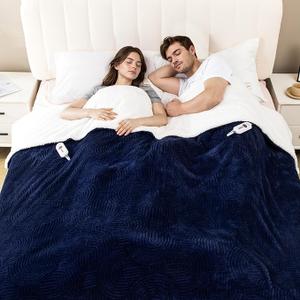 Heated Blanket Queen Size - 84"x90" Cozy Soft Jacquard Heating Blanket with 4 Heat Levels & 10 Hours Auto-Off, Jacquard Fleece, Overheating Protection, Warm Gifts, Navy