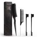 2 x Boar Bristle Slick Back Brush for Smooth Flyaways, For fine to medium hair, Sleek Ponytail, Buns, Small Brush for Smoothing Edge Baby Hair Rat Tail Combs Parting Combs