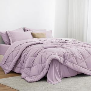 Love's cabin Full Comforter Set Light Purple, 7 Pieces Full Bed in a Bag, All Season Bedding Sets with 1 Comforter, 1 Flat Sheet, 1 Fitted Sheet, 2 Pillowcase and 2 Pillow Sham | Soft, Breathable, Lightweight, Comfortable