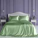 SLEEP SANCTUARY Satin Sheets King Size  4 Piece Luxury Silky Bed Set, Softer Than Silk, 15" Deep Pocket, Cooling & Wrinkle-Free, Moisture-Wicking & Breathable for Hair & Skin (Sage Green)