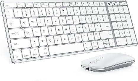 seenda Bluetooth Keyboard and Mouse Combo for Mac, SKM642 Rechargeable Slim Wireless Keyboard Mouse Compact, 3 MultiDevice Connection, Compatible for Mac, MacBook Pro/Air, iPad, White Silver