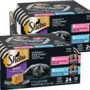 Sheba Perfect Portions Wet Cat Food Pate, Sustainable Salmon and Tender Whitefish & Tuna Entree, Cat Food Wet Recipe Variety Pack, 2.6 oz. Twin-Pack Trays (12 Count, 24 Servings) (Pack of 2) (EXP 06/28/28)