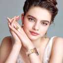 Wearlizer Stainless Steel Bands Compatible with Samsung Galaxy Watch 8 Band 40mm 44mm/Watch 8 Classic 46mm for Women Men, No Gap One-Click Dressy Metal Fashion Rose Gold Bracelet with Resin Inlay