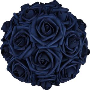 25pcs Artificial FlowerReal Touch Artificial Foam Roses Decoration DIY for Wedding Bridesmaid Bridal Bouquet Centerpieces Party - Navy Blue