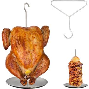 Upgraded Turkey Deep Fryer Stand Accessories Kit and Vertical Skewer, Thanksgiving Turkey Fryer Replacement Parts Poultry Hanger Chicken Rack for Deep Frying Pot, Stainless Steel (with Lifter Hook)