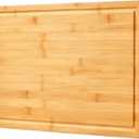 Bamboo Cutting Board for Kitchen, 18" Large Wood Charcuterie Cheese Board, Wooden Chopping Block with Side Handles and Juice Grooves (18"L x 12"W)