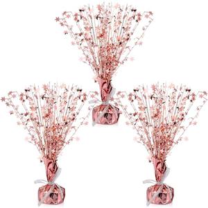 Crowye 3 Pieces Metallic Foil Spray Centerpiece Christmas Party Star Table Decoration Burst Centerpieces Winter Table Decor for Birthday New Year Party Holiday(Rose Gold)
