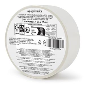 Amazon Basics No Residue, Non-Reflective Gaffers Tape, Multipurpose for Photography, Filming, Electrical Cords, 2 inch x 90 feet, White